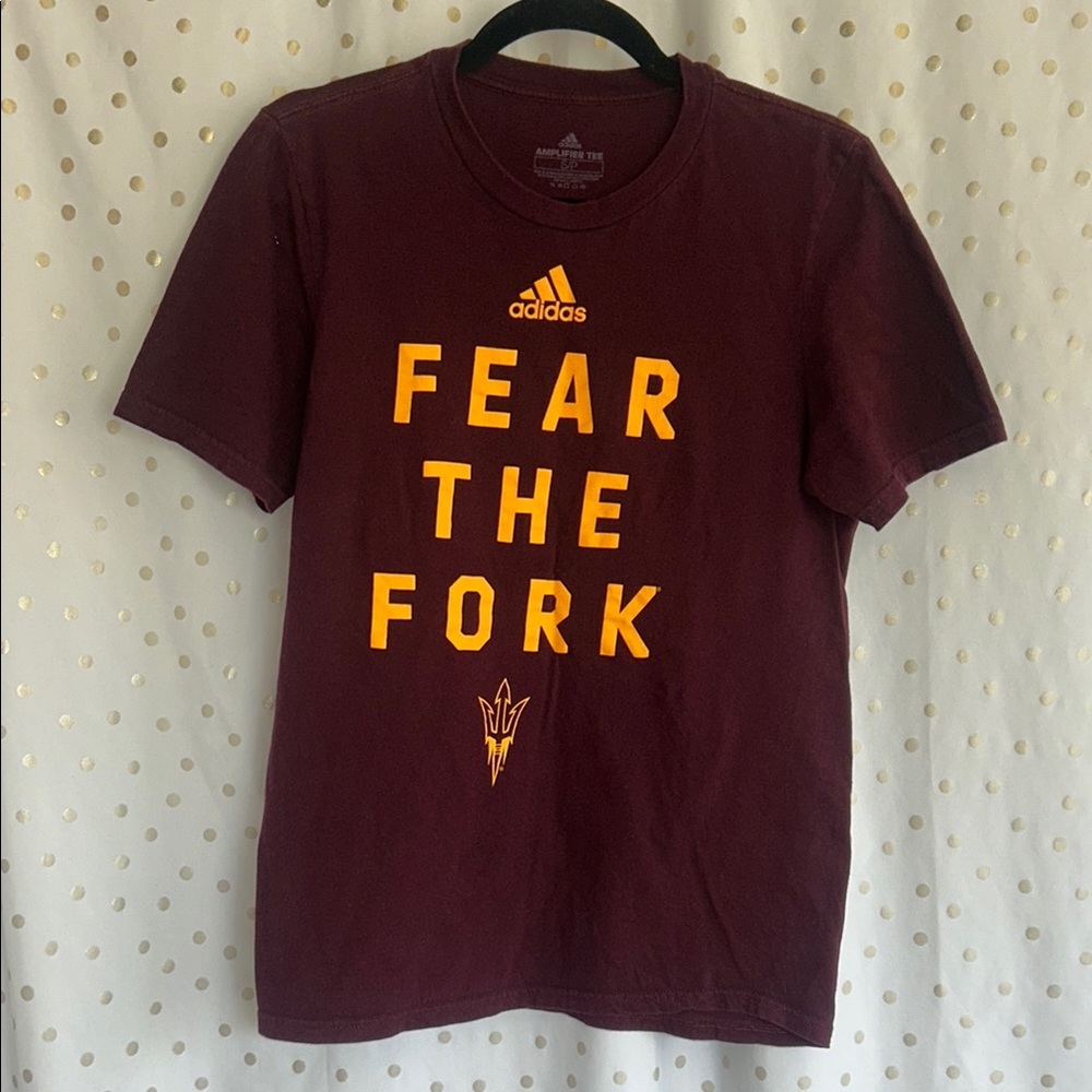 Adidas  Arizona State University Burgundy Tee with Yellow Graphic